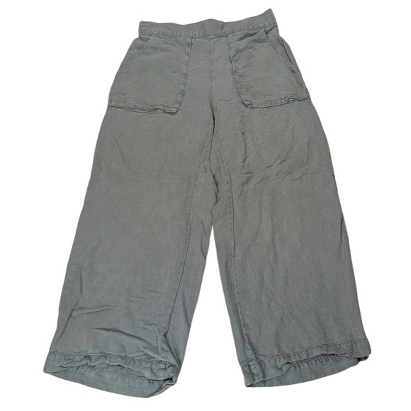 Cynthia Rowley Olive Green Linen Blend Wide Leg Crop Pants Casual Women's Medium - Picture 1 of 7